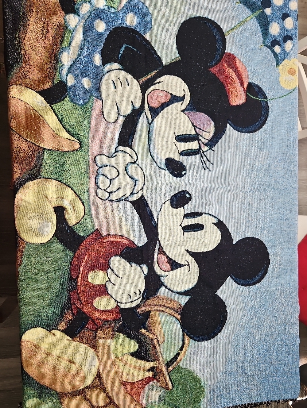 Vintage Walt Disney World "Mickey's Spring Picnic" Tapestry Woven Throw Blanket